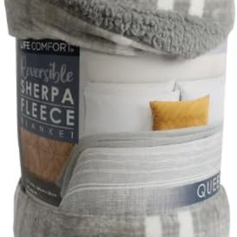Life Comfort Sherpa Fleece Blanket, 98 x 92 inches (Gray) - Picture 5 of 5
